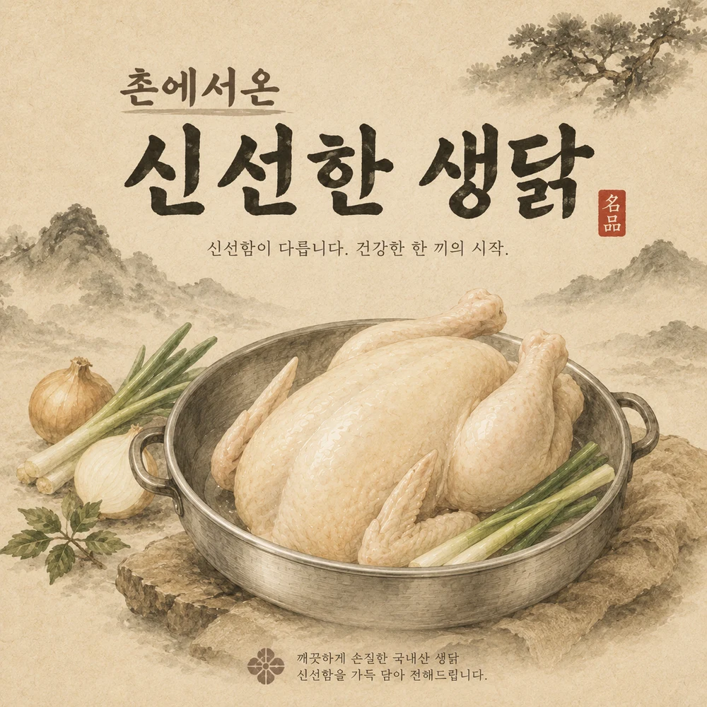 촌에서 온 신선한 생닭 사용